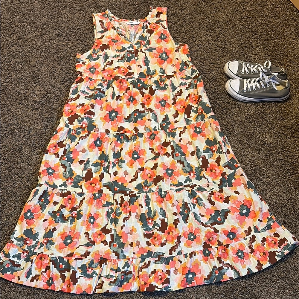 Sonoma Orange Tiered Ruffled Scoop Neck Sundress